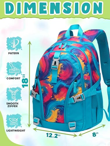 BLUEFAIRY High School Backpack for Girls Boys Middle School Bookbag for Kids Back to School Bag for College with Large Compartment Casual Daypack Mochilas para Niñas Adolescentes 18" Tie Dye Teal - color: Teal