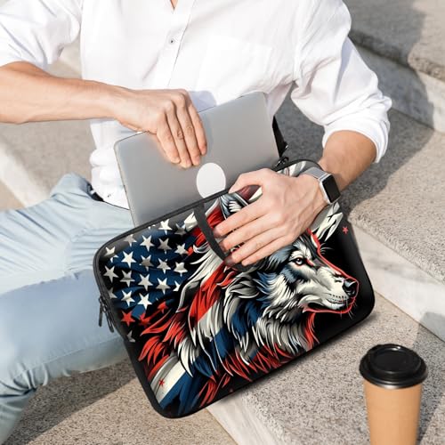 14 15 15.4 15.6 inch Laptop Handle Bag Computer Bag, Pouch Holder Notebook Sleeve Cover Soft Case Compatible for Dell,Lenovo,Toshiba HP, Asus Notebook-Flag Wolf - color: Flag Wolf