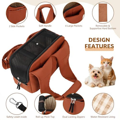 Dog Purse Carrier for Small Dogs and Cats, Soft-Sided Pet Tote Bag with 6 Large Pockets, Collapsible Travel Puppy Carrier, Fits Pets up to 13 lbs (Caramel, 15.7" L x 8" W x 11.8" H) - color: Caramel, size: 15.7"L x 8.0"W x 11.8"H