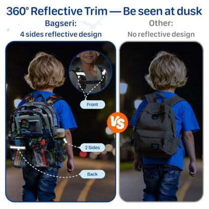 Bagseri Clear Backpack for Boys, 15 Inch Heavy Duty Kids Transparent Bookbag for School Kindergarten to 2nd Grade, Fits 12.5 Inch Folders, High Visibility Reflective Strips, Black Dinosaur - color: 1pcs, A-black Dinosaur, style: Backpack