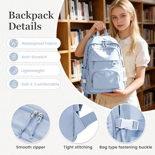 Lightweight College Backpack for Women Men Cute School Bag for Teens Girls Boys High School Backpack for Students Waterproof Casual Daypack Backpack（Milky Blue） - color: A4-milky Blue