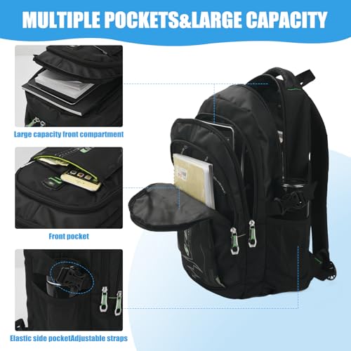 goldwheat School Backpack For Teen Boys, Lightweight Water-Resistant Boys Bookbag With Computer Compartment Fits 15.6" Laptop - color: Black-green