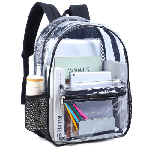 Clear Backpack for School, 17-Inch Transparent Bookbag for Boys & Girls - color: Black+clear