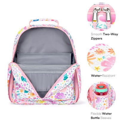mibasies Girls Backpack with Lunch Box: 3PCS Kids Backpack Set for Kindergarten Elementary - 15 IN Cute Bookbag - Flower Pink - color: Flower Pink