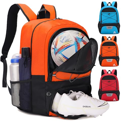 Hsmihair Soccer Bag-Soccer Backpack&Backpack for & Football Volleyball & Basketball,with Ball Compartment and Separate Cleat - color: Orange