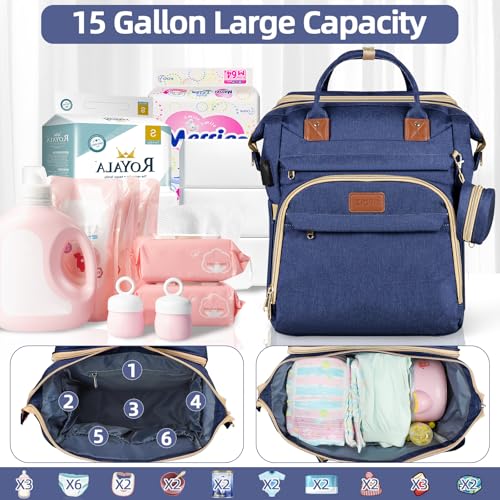 ZRSUN Diaper Bag Backpack, Multifunctional Baby Travel Bag with Foldable Changing Station, Portable Changing Pad, USB Charging Port, Blue - color: Blue