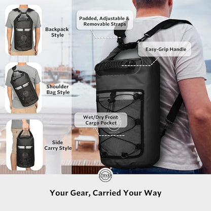 STOVER 5/10/25/30/40/55L Waterproof Dry Bag- Roll-Top Backpack w/Phone Case- Kayaking, Hiking, Camping, Boating- Men/Women - color: 25l Black (With Phone Case), size: 25L