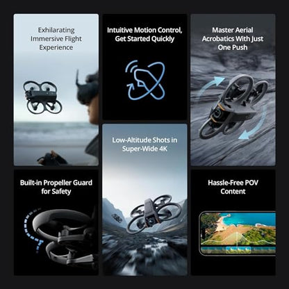 DJI Avata 2 Fly More Combo (3 Batt), FPV Drone with 4K Camera, 1-Push Acrobatics, Built-in Propeller Guard, 155° FOV, FAA Remote ID, 128GB Micro SD, Backpack, Landing Pad