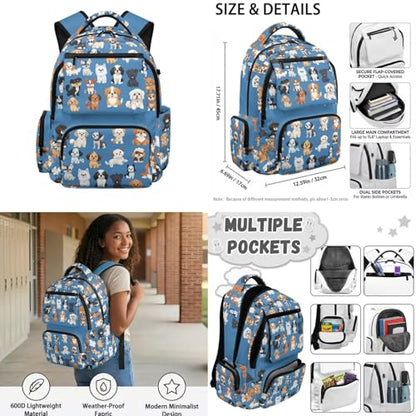 Dog Pattern School Backpack with Lunch Bag for Kids Girls Backpacks Ages 8-10 Lightweight Kids Bookbag for Primary Elementary Back to School Bags with Adjustable Straps Book Bag Set 4 Pieces - color: Dog Pattern