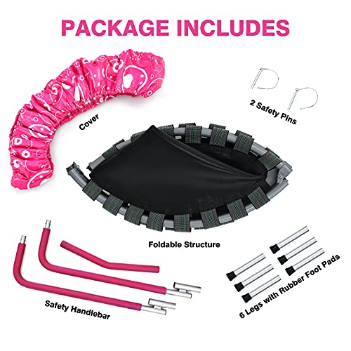 Giantex 36-Inch Mini Trampoline for Kids, ASTM Approved Foldable Rebounder Trampoline with Foamed Handle, Max Loaded 330 lbs, Indoor Safety Padded Fitness Trampoline - color: Pink
