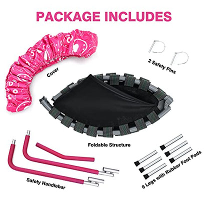 Giantex 36-Inch Mini Trampoline for Kids, ASTM Approved Foldable Rebounder Trampoline with Foamed Handle, Max Loaded 330 lbs, Indoor Safety Padded Fitness Trampoline - color: Pink