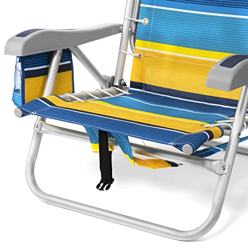 Homevative Cooler+ Folding Backpack Beach Chair with 5 Positions, Towel bar, XL Cooler Pouch, Storage Net, Cup and Phone Holder, Sunshine, 2 Pack - color: Sunshine