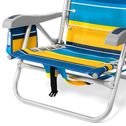 Homevative Cooler+ Folding Backpack Beach Chair with 5 Positions, Towel bar, XL Cooler Pouch, Storage Net, Cup and Phone Holder, Sunshine, 2 Pack - color: Sunshine