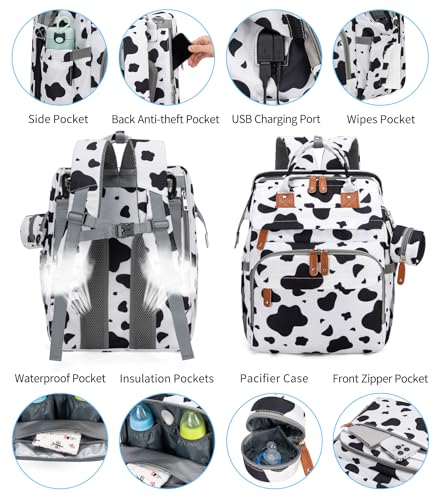 KABAQOO Diaper Bag Backpack with Detachable Changing Station, Large Capacity Baby Diaper Bags for Boys & Girls, Baby Registry Search Stuff & Shower Gifts, Newborn Essentials Must Haves, Cow - color: Cow