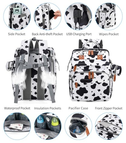 KABAQOO Diaper Bag Backpack with Detachable Changing Station, Large Capacity Baby Diaper Bags for Boys & Girls, Baby Registry Search Stuff & Shower Gifts, Newborn Essentials Must Haves, Cow - color: Cow