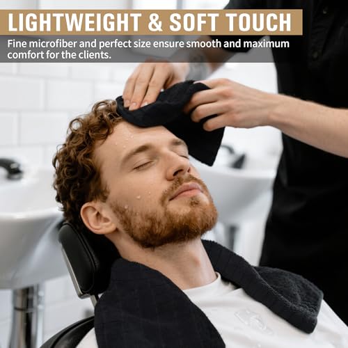Salon Towels, 24 Pack Black Hand Towels for Bathroom, 16 x 27 Inches Bulk Quick Dry Absorbent Microfiber Hair Towel, Bathroom Towels for Gym Spa Barber Pedicure Makeup & Beauty