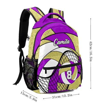 Volleyball Purple Gold School Backpack Waterproof Shoulder Bag for Sport Training Competition Gift - color: Volleyball Purple Gold