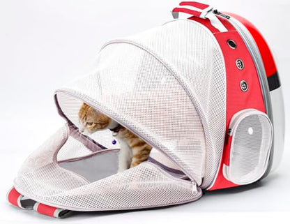 Back Expandable Cat Carrier Backpack for Cats Kitten Small Puppy, Airline Approved Cat Bubble Backpack, Space Capsule Astronaut Carrier - color: Red
