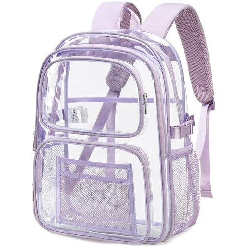 abshoo Large Heavy Duty Girls Clear Backpack for School Bookbag Transparent Multi Pocket Backpacks for Women (Light Purple) - color: Light Purple