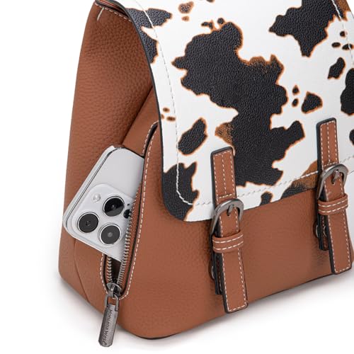 Montana West Brown Cow Print Small Backpack for Women Vegan Leather Mini Womens Backpack Purse Cute Convertible Shoulder Bag - color: Brown Cow Print