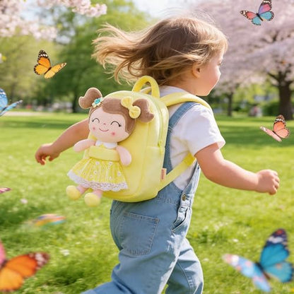 Gloveleya Back to School Gifts for Girls Kids Backpack Toddler Girls Backpacks with Soft Plush Spring Girl Doll Toys Yellow - color: A012 Spring Girl Yellow & Doll, size: 9 inches