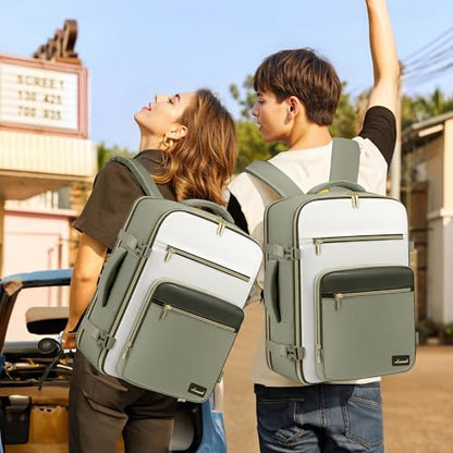 LOVEVOOK Travel Backpack For Women,40L Carry On Backpack Flight Approved,TSA Personal Item Travel Bag Fits 17 Inch Laptop,Business Weekender Overnight Daypack with Back Pad and Chest Buckle,Cubes - color: Green and White, size: 17.3 Inch-40L-4Pcs