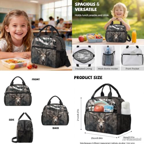 Deer USA Camo Backpack for Boys Kids Backpacks with Lunch Box Pencil Pouch and Water Bottle Holder 4PCS Set Large Capacity Elementary School Backpacks for Boys Back to School Supplies - color: Deer Usa Camo