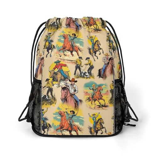 Western Drawstring Backpack Gym Bag With Shoe Compartment String Bag Sport Beach Swimming Sackpack For Women Men - color: Western