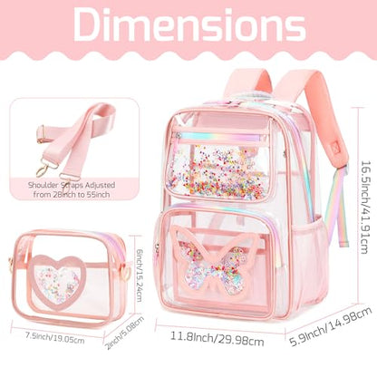 Clear Backpack for Girls,Transparent Backpacks Crossbody Bag for Kids Heavy Duty See Through School Bag Clear Bookbag (Pink1, Large) - color: Pink1