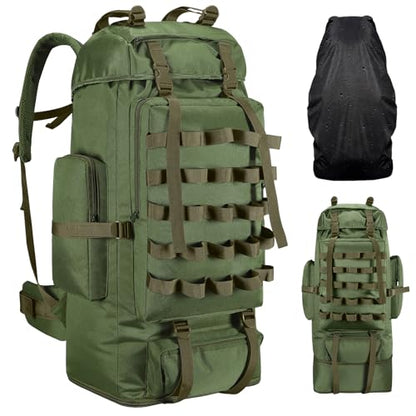 70L/100L Camping Hiking Backpack with Rain Cover, Expandable Large Military Tactical Backpack, Waterproof Molle Racksack Travel Backpacking Daypack for Climbing Trekking (Green) - color: Green