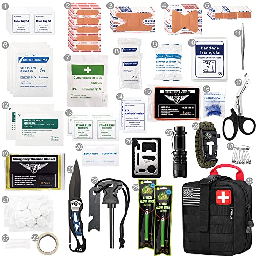 EVERLIT 250 Pieces Survival First Aid Kit IFAK EMT Molle Pouch Survival Kit Outdoor Gear Emergency Kits Trauma Bag for Camping Boat Hunting Hiking Home Car Earthquake and Adventures - color: Black