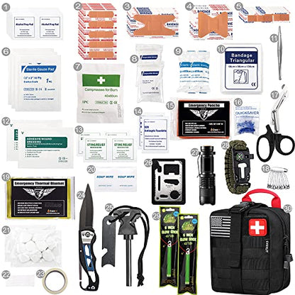 EVERLIT 250 Pieces Survival First Aid Kit IFAK EMT Molle Pouch Survival Kit Outdoor Gear Emergency Kits Trauma Bag for Camping Boat Hunting Hiking Home Car Earthquake and Adventures - color: Black