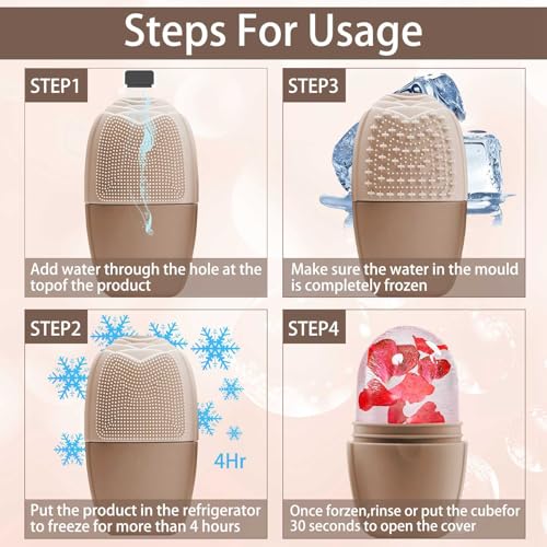 XHJRI Ice Face Roller Massager,Ice Cube Roller for Face, Eyes and Neck Naturally Conditioning and Skin Care,De-Puff Eye Bags,Reduce Migraine Pain,Reusable Massage Silicone Ice Mold (New Coffee) - color: New Coffee