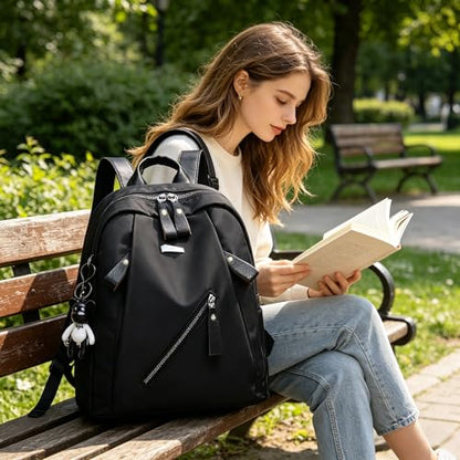 Black Backpack with Multiple Zippered Pockets,Casual Daypack with Adjustable Shoulder Straps,Lightweight Oxford Backpack for Women Men,Ideal for Travel Work Daily Use