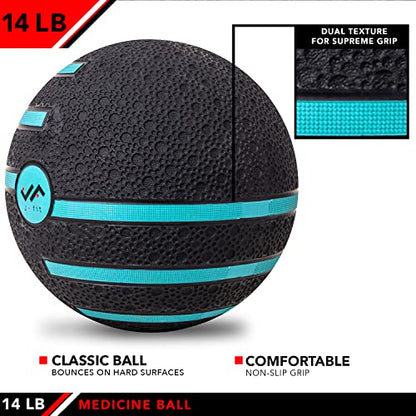 JFIT Dual Texture Medicine Ball – Weighted Exercise Ball for Strength, Core & Functional Fitness Training - style: 14lb