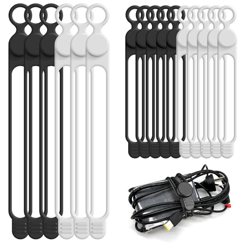 Silicone Cable Ties Cord Organizer Cable Management, 16Pcs 4.2" and 7.1" Reusable Cable Organizer Electronic Accessories for Home, Office, Kitchen, School, Travel(Black&White) - color: Multicolor C, size: 4.2 Inch+7.1 Inch