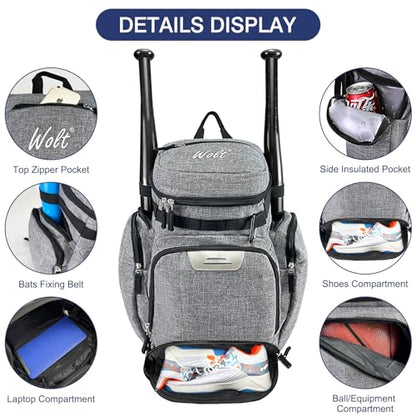 WOLT Basketball Bag Backpack with Separate Ball Compartment and Shoes Pocket, Gym Bags for Men, Large Sports Bag for Basketball, Soccer, Volleyball, Baseball - color: Grey