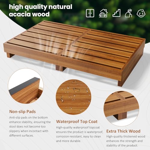 Wooden Step Stool, 3.5" One Step, Non-Slip Outdoor Heavy Duty Platform Mobility Step for Handicap, Bedroom, Kitchen