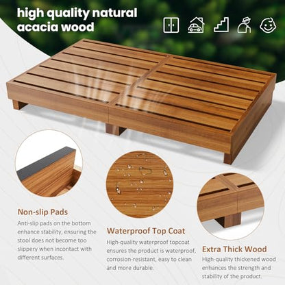 Wooden Step Stool, 3.5" One Step, Non-Slip Outdoor Heavy Duty Platform Mobility Step for Handicap, Bedroom, Kitchen