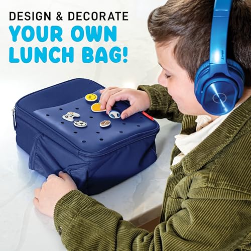 Fit & Fresh Lunch Box For Kids, Boys & Girls, School, Camp, Insulated Bag With Shoe Charm Slots For Personalization, Navy Blue - color: Navy Blue
