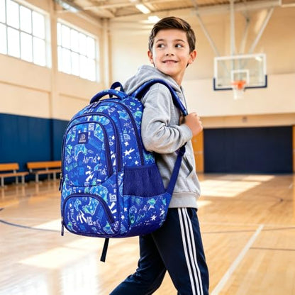 MYGOO Boys School Backpack Doubleday Gamer Blue Bookbag for Elementary Middle School Ages 5-12, 17 inch Large Capacity 24L Kids Student Travel Bags - color: Doubleday Gamer Blue