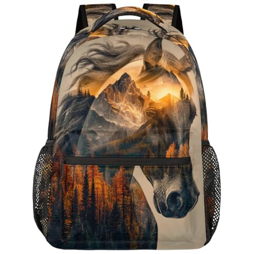 Horse Kids Backpack for Girl Boy Waterproof Kids Back Pack | Animal Forest School Bookbag Women Men Lightweight Rucksack Casual Daypack Carry On Bag for Work Hiking Camping Gym Travel - color: A:color 4