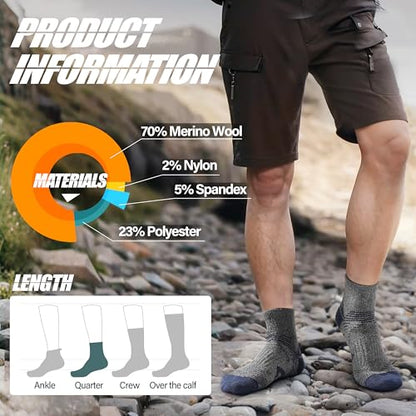 ANTSANG 6 Pairs Merino Wool Quarter Ankle Hiking Running Socks Compression Thermal Thick Cushion Socks for Women Men - color: Dark Mix Series, size: Medium