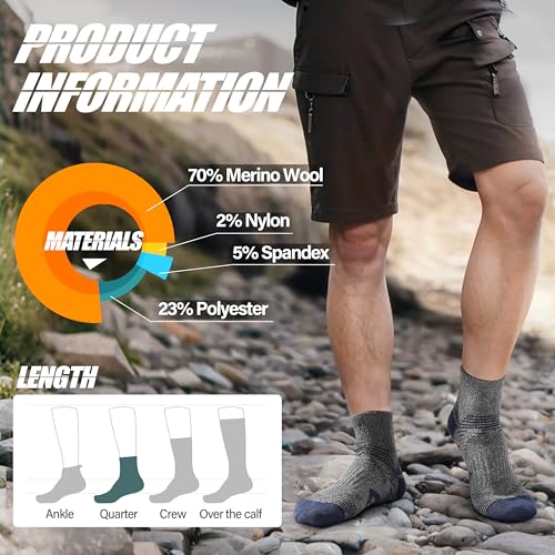 ANTSANG 6 Pairs Merino Wool Quarter Ankle Hiking Running Socks Compression Thermal Thick Cushion Socks for Women Men - color: Dark Mix Series, size: Large