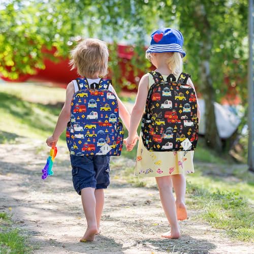 Little Kids Backpack for Girls Boys - 15 Inch Preschool Kindergarten Backpack Cute Car Patterns School Bag for Aged 3-8, Black - color: Black