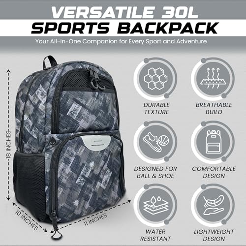 Soccer & Basketball Sports Bag with Ball Pump - Basketball Backpack with Separate Ball & Shoes Holder Compartment, Soccer Basketball Football & Volleyball Bag with Large Capacity - color: Grey