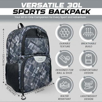 Soccer & Basketball Sports Bag with Ball Pump - Basketball Backpack with Separate Ball & Shoes Holder Compartment, Soccer Basketball Football & Volleyball Bag with Large Capacity - color: Grey