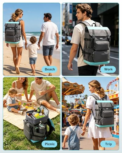 Odoland 2-in-1 Cooler Backpack with Removable Insulated Bag, 26L Leak-Proof Dry Wet Separation Backpack with 9L Cooler (20 Cans) for Beach Picnic Camping Day Trip, Lunch Diaper Bag for Men Women - color: Blue