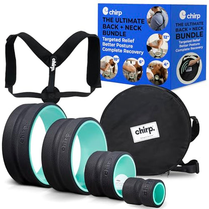 Chirp - Ultimate Back + Neck Bundle | 4-Pack Wheel Foam Roller Set for Back & Neck Pain Relief, Posture Corrector for Alignment & Support, 500lb Capacity, Includes Carrying Case, Mint