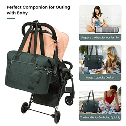 LOVEVOOK Diaper Bag Tote, Baby Diaper Bag Waterproof Travel Diaper Tote with Changing Pad - color: Green